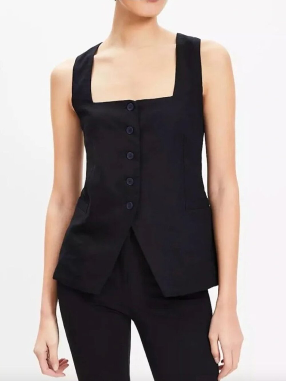 LOFT Black Square Neck Linen Blend Vest Top NWT